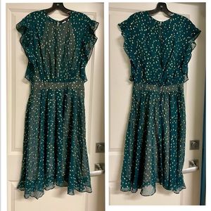 BCBGMaxAzria Metallic Clipped Dot Silk Short Dress